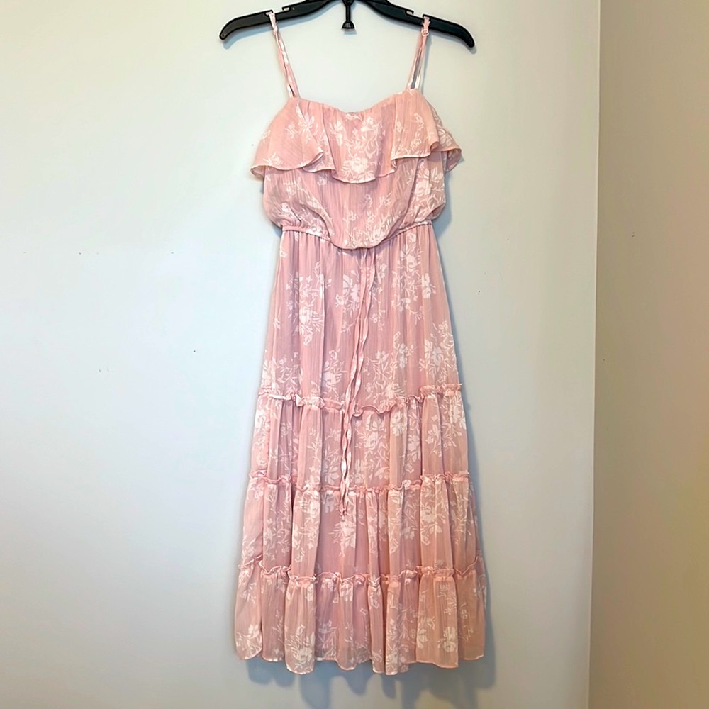 Pink rose print floral midi dress XXs/Xs